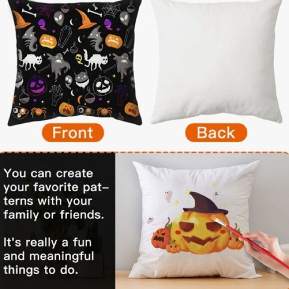 Throw Pillow Covers 18x18 Set Of 4 Halloween, Ghost, Cat, Witch Hat - Picture 5 of 6